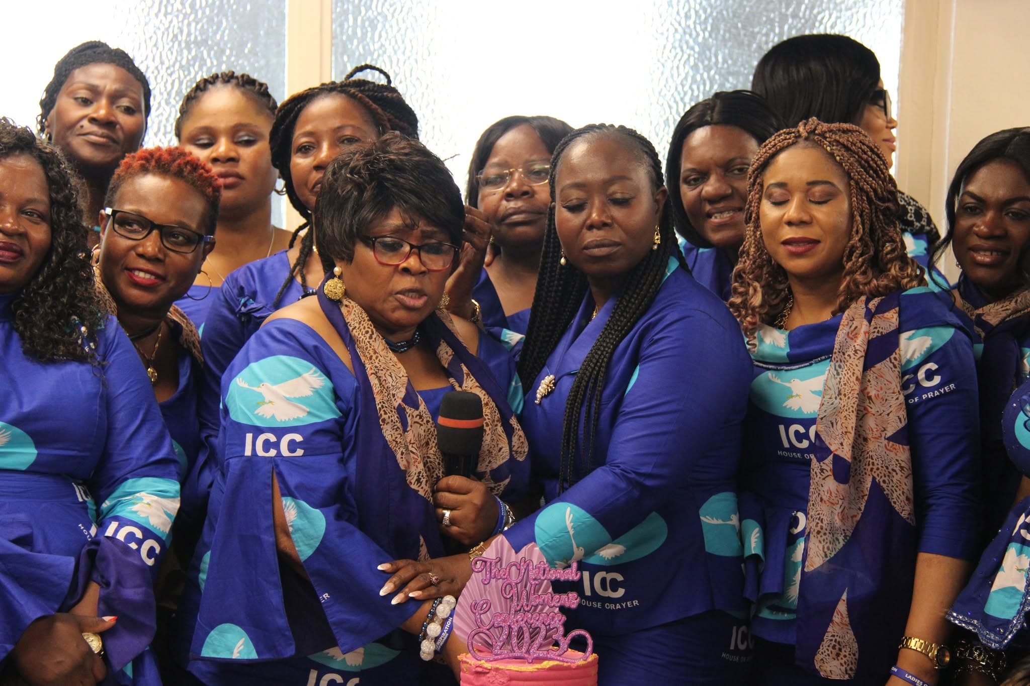 Women of ICC in their blue House of Prayer dresses at the National Women's Conference